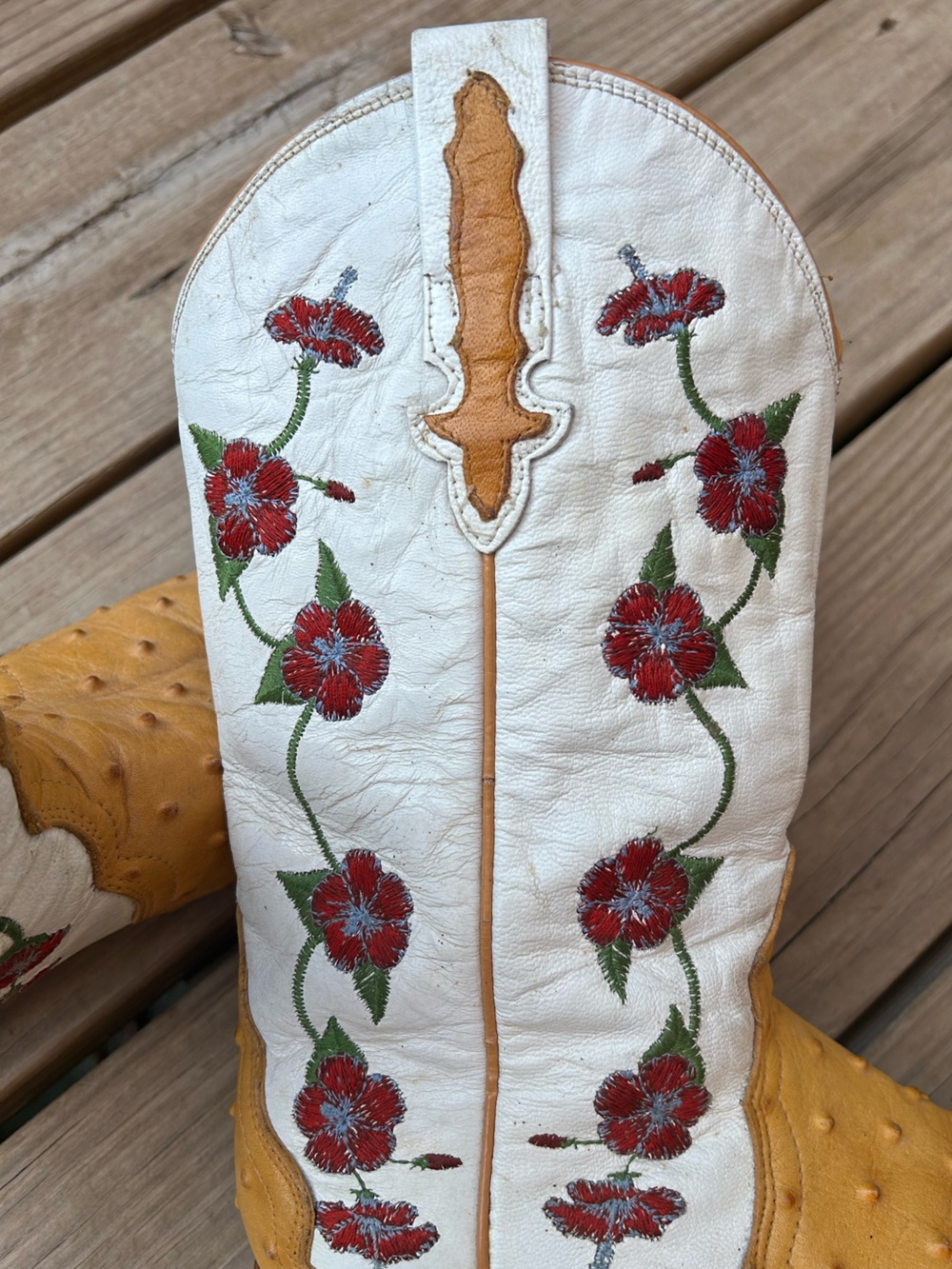 Aguila Real ostrich leather Floral Embroidered Western Boot with Mustard Accents